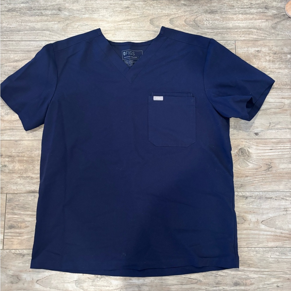Figs Navy Short Sleeve Scrub Top Size Large.